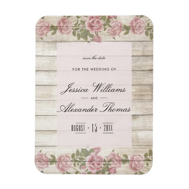 Rustic Roses On Wood Save The Date Magnet (Vertical)