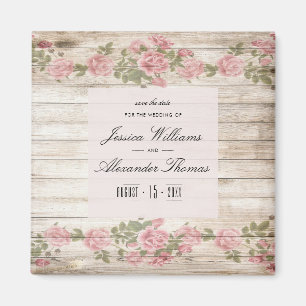 Rustic Roses On Wood Save The Date Magnet