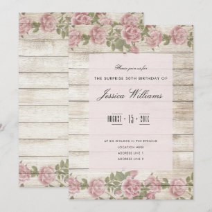 Rustic Roses On Wood Surprise 50th Birthday Invitation