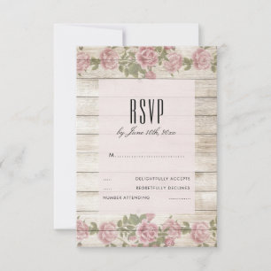 Rustic Roses On Wood Wedding RSVP Card