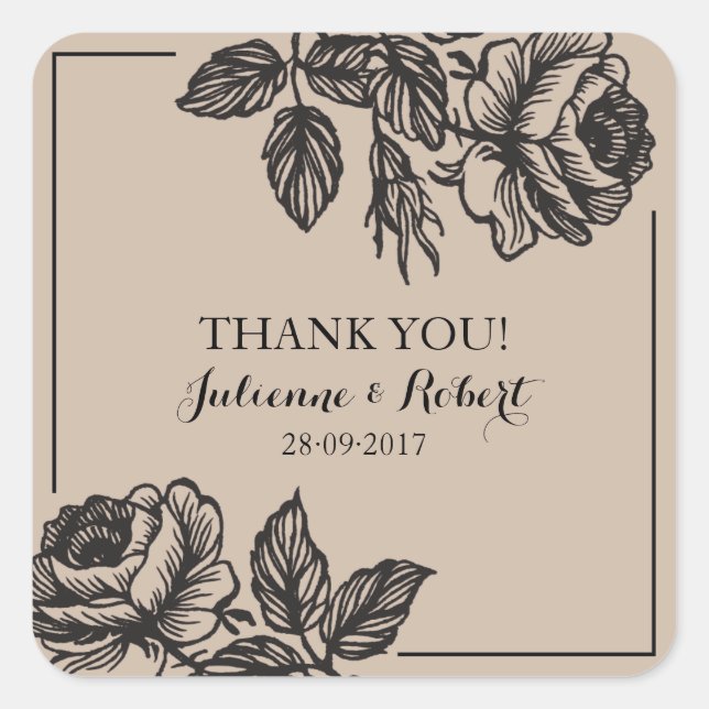 Rustic Roses Thank You Wedding Favor Stickers (Front)