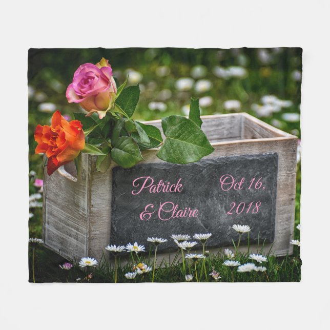 Rustic Roses, Wedding, Anniversary Medium Fleece Blanket (Front (Horizontal))