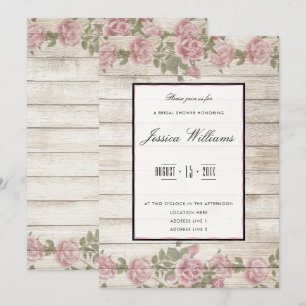 Rustic Roses & Wood Framed Bridal Shower Invitation