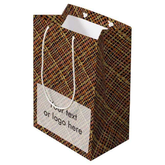 Rustic Rough Graphic Natural Colours Burlap Medium Gift Bag (Back Angled)