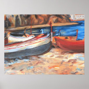 Rustic row boats on the seashore poster