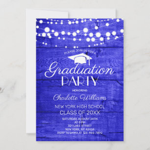 Rustic Royal Blue Wood Graduation Party Invitation