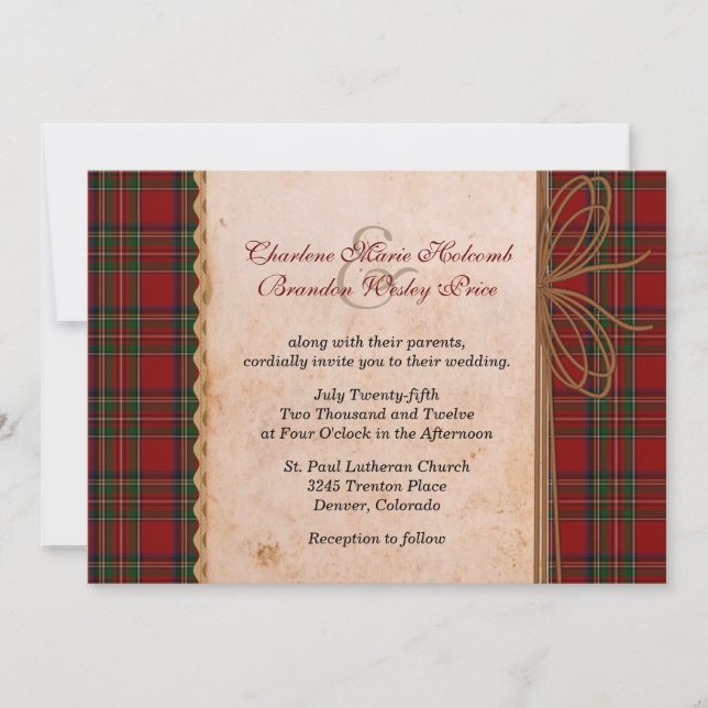 Rustic Royal Stewart Plaid Wedding Invitation (Front)