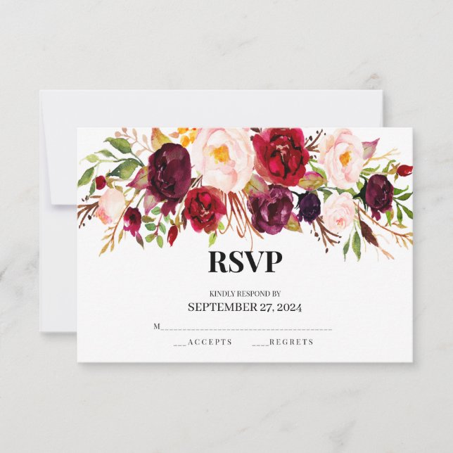 rustic rsvp cards, elegant, burgundy, wood invitation (Front)