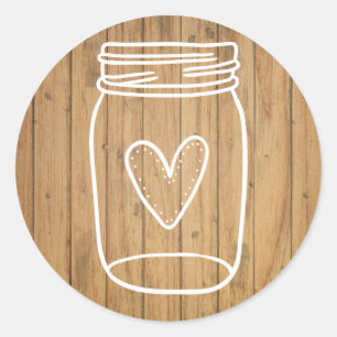 Rustic RSVP Mason Jar Brown Wood Country Wedding Classic Round Sticker