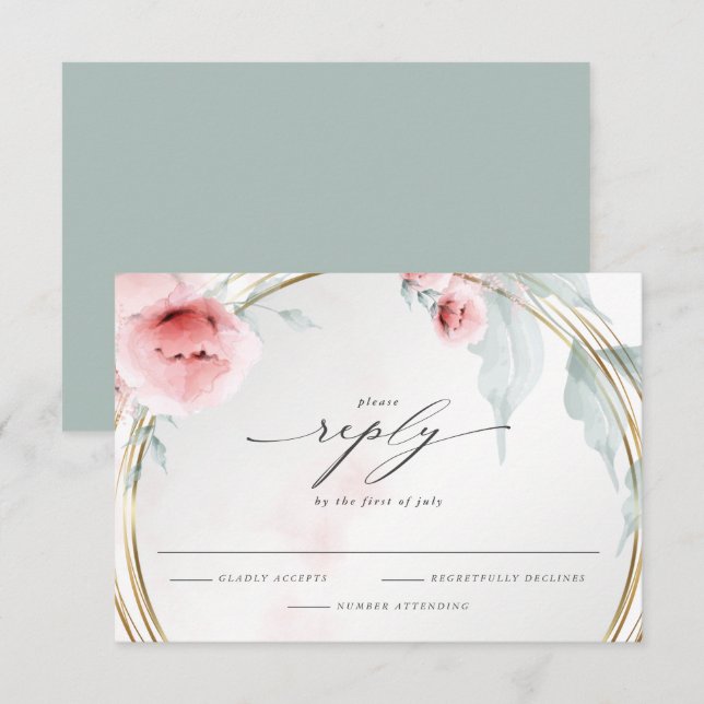 Rustic RSVP Watercolor Pink Blush Peony  (Front/Back)