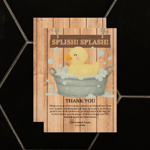 Rustic Rubber Ducky Bubbles Baby Shower Thank You Card