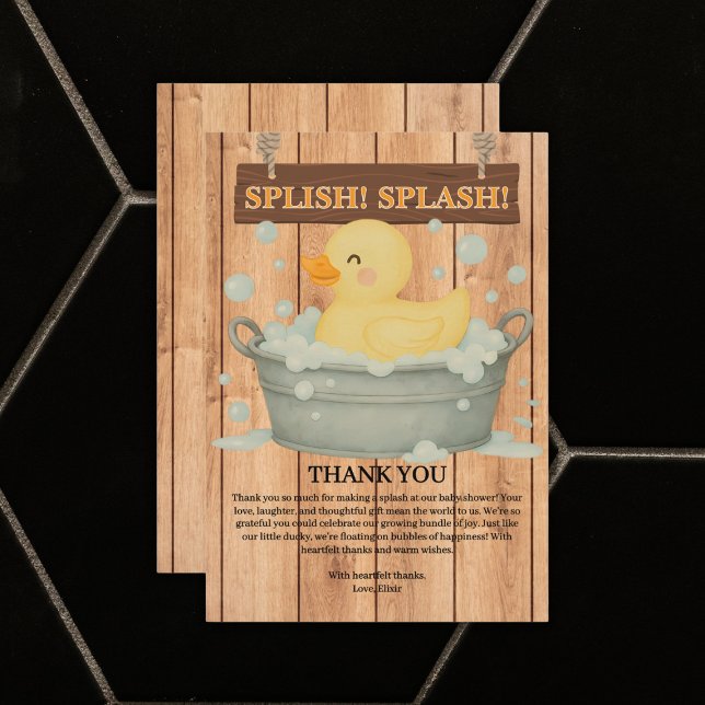 Rustic Rubber Ducky Bubbles Baby Shower Thank You Card (Creator Uploaded)