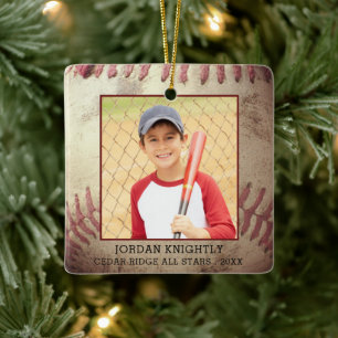Rustic Rugged Baseball 1 or 2 Photo Personalised Ceramic Ornament