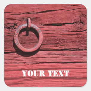 Rustic Rural Red Wooden Barn Wall With Iron Ring Square Sticker