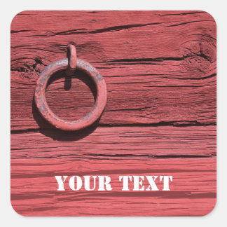 Rustic Rural Red Wooden Barn Wall With Iron Ring Square Sticker