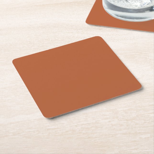 Rustic Rust Brown Solid Colour Square Paper Coaster (Angled)