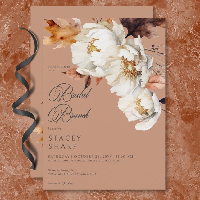 Rustic Rust & Cream Fall Floral & Leaves Brunch Invitation (Rustic Rust & Cream Fall Floral & Leaves Brunch Invitation)
