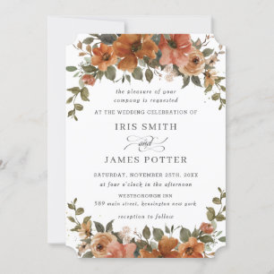 Rustic Rust Orange Copper Floral Earthy Greenery Invitation
