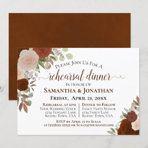 Rustic Rust Orange Floral Wedding Rehearsal Dinner Invitation
