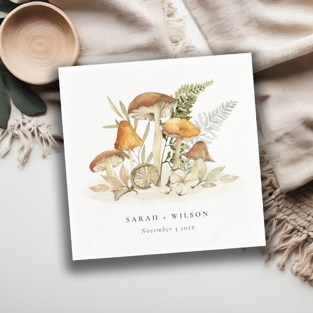 Rustic Rust Orange Mushroom Fern Foliage Wedding Napkin (Creator Uploaded)