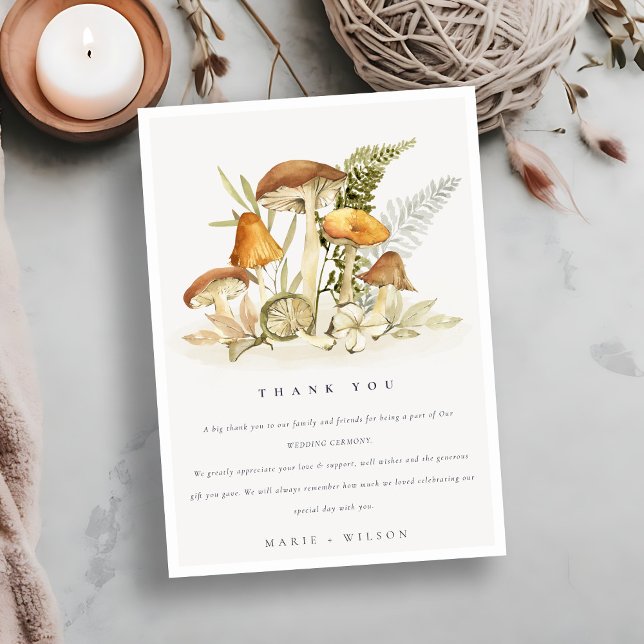 Rustic Rust Orange Mushroom Fern Foliage Wedding Thank You Card (Creator Uploaded)
