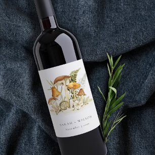 Rustic Rust Orange Mushroom Fern Foliage Wedding Wine Label