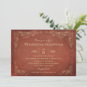 Rustic Rust Orange Red Vineyard Wedding Shower Invitation