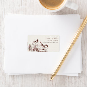 Rustic Rust Pine Woods Mountain Sketch Address Label