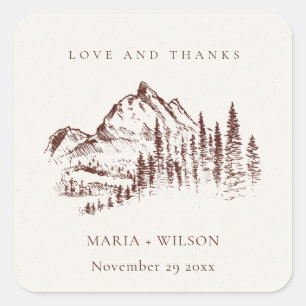 Rustic Rust Pine Woods Mountain Sketch Wedding Square Sticker