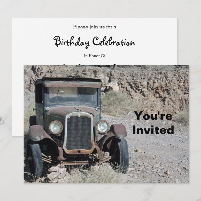 Rustic Rusted Car Photo Birthday Invitation (Front/Back)
