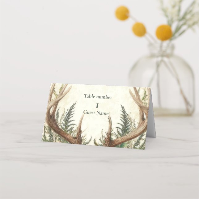 Rustic Rustic Antler Woodland Place Card (Front)