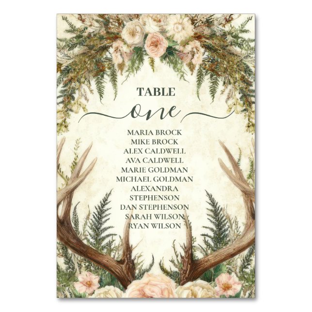 Rustic Rustic Antler Woodland Table Number (Front)