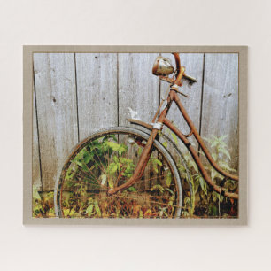 Rustic Rusty Bicycle Wooden Fence Photography Jigsaw Puzzle