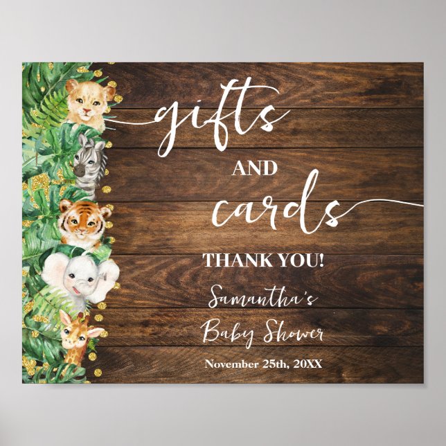 Rustic Safari Animals Gift & Cards Baby Shower Poster (Front)