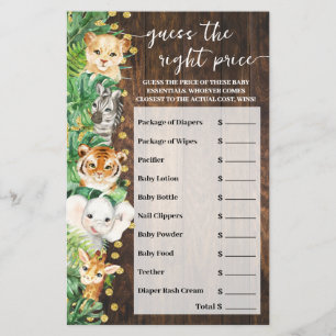 Rustic Safari Guess Right Price Baby Shower Game Flyer