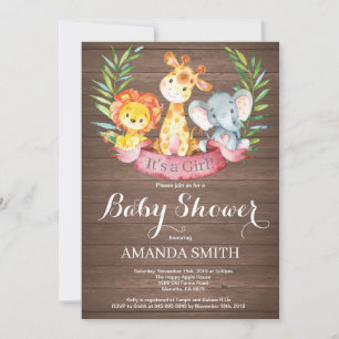 Rustic Safari Jungle Animals Boy Baby Shower Invitation