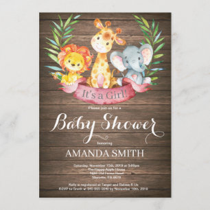 Rustic Safari Jungle Animals Girl Baby Shower Invitation