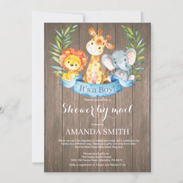 Rustic Safari Jungle Boy Baby Shower by Mail Invitation (Front)