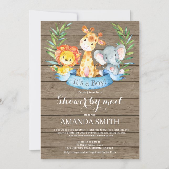Rustic Safari Jungle Boy Baby Shower by Mail Invitation (Front)
