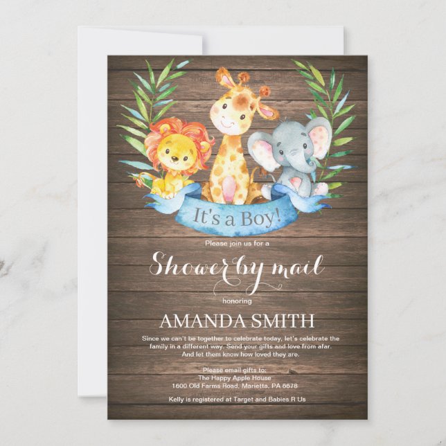 Rustic Safari Jungle Boy Baby Shower by Mail Invitation (Front)