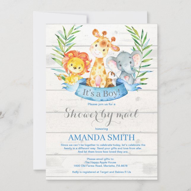 Rustic Safari Jungle Boy Baby Shower by Mail Invitation (Front)