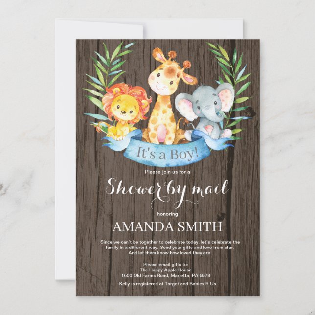 Rustic Safari Jungle Boy Baby Shower by Mail Invitation (Front)