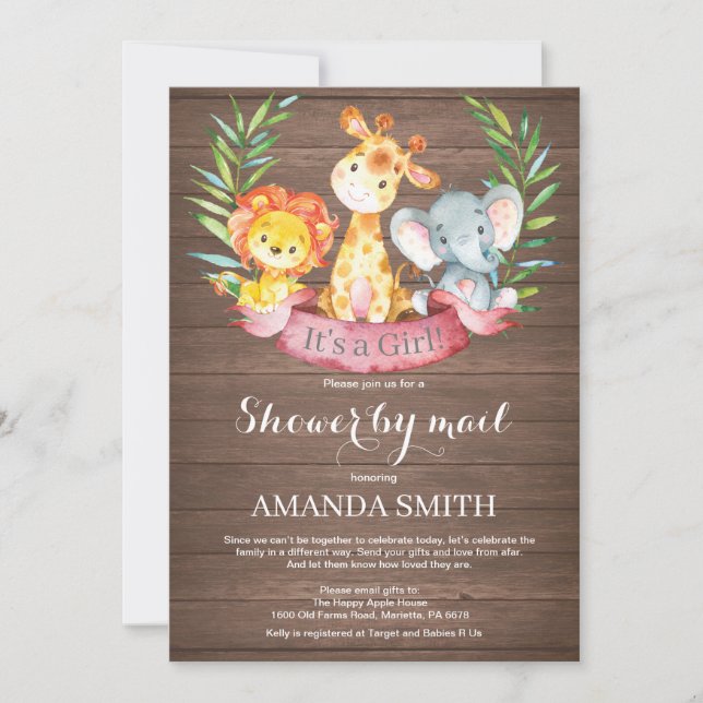 Rustic Safari Jungle Girl Baby Shower by Mail Invitation (Front)