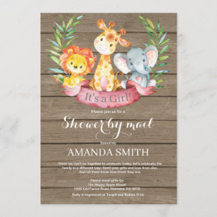 Rustic Safari Jungle Girl Baby Shower by Mail Invitation