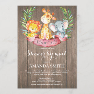 Rustic Safari Jungle Girl Baby Shower by Mail Invitation
