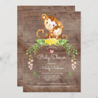 Rustic Safari Jungle Monkey Baby Shower Invitation