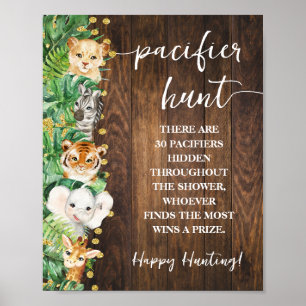 Rustic Safari Pacifier Hunt Baby Shower Game Poster