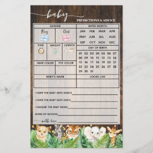Rustic Safari Predictions Advice Baby Shower Card