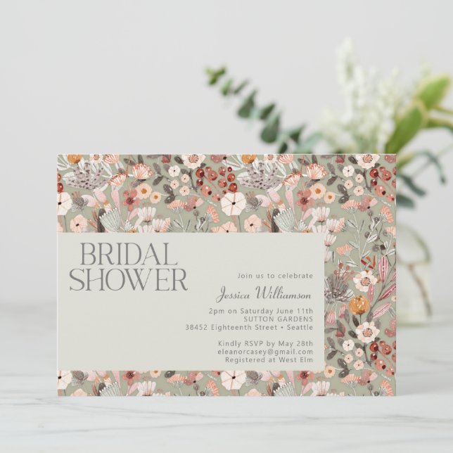 Rustic Sage Botanical Boho Bridal Shower  Invitation (Standing Front)