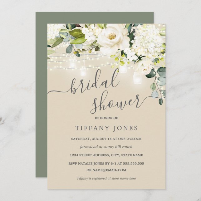 Rustic Sage Champagne Floral Bridal Shower Invitation (Front/Back)